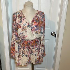 Carmen Cream Floral Print Bell Sleeve Romper